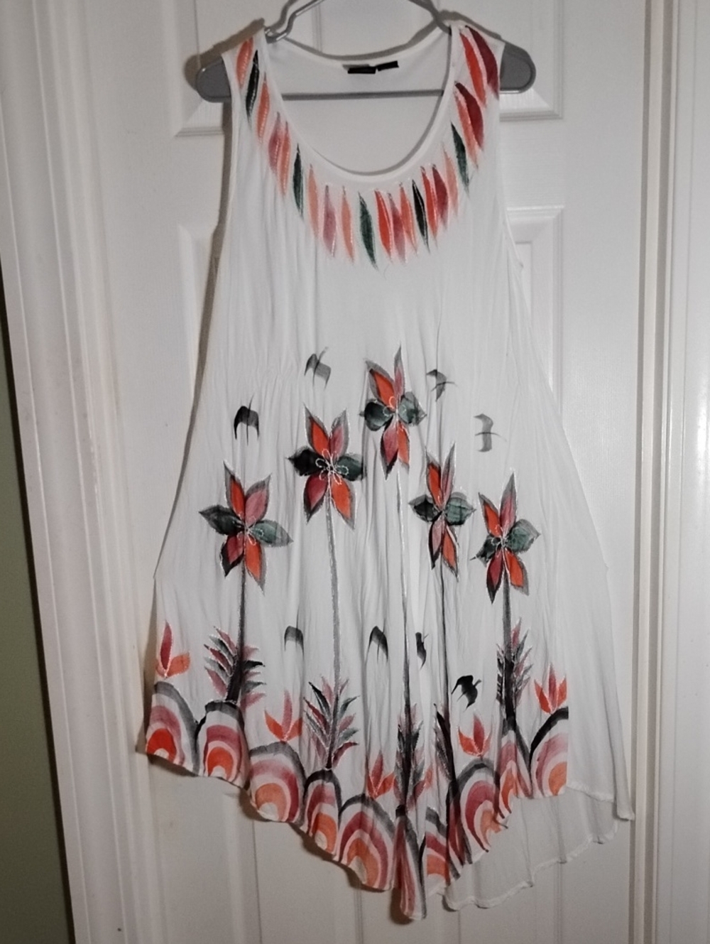 Swim Cover-Up Floral Top stitching Asymmetrical Hem Sheer Crepe S.R. Fashion